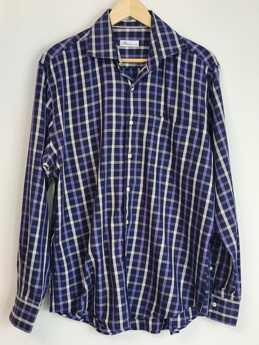 Peter Millar Crown Cotton Silk Plaid Check Button Down Shirt Mens  Large